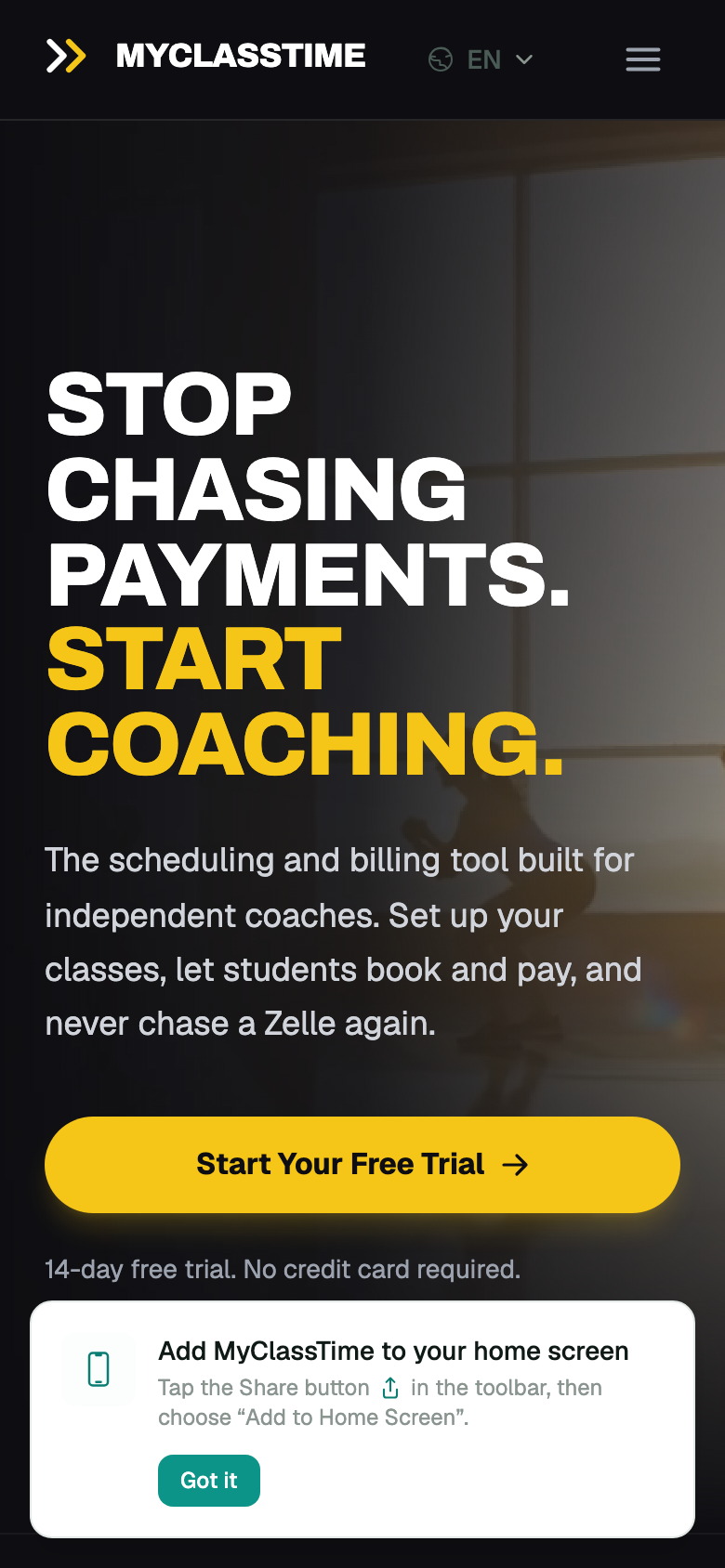 The MyClassTime home page