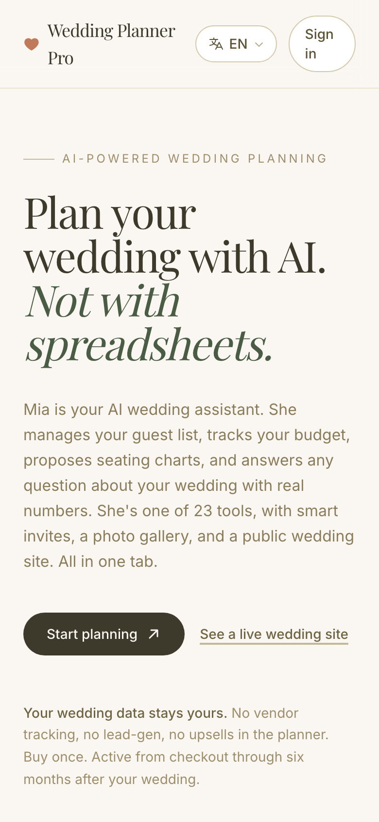 The WeddingPlannerPros home page